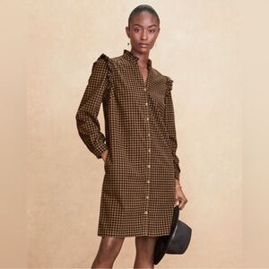 Garnet Hill ‘Daphne’ 100% Organic Cotton Corduroy Dress in Brown Check Plaid XL